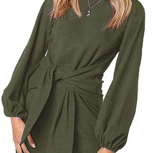 Size large olive green dress with tie front